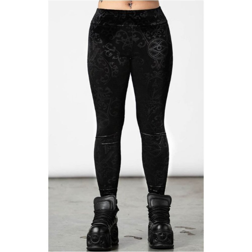 Killstar ✦ To Ashes Velvet Burnout Leggings ✦ High Waist Slim Fit XSNWT